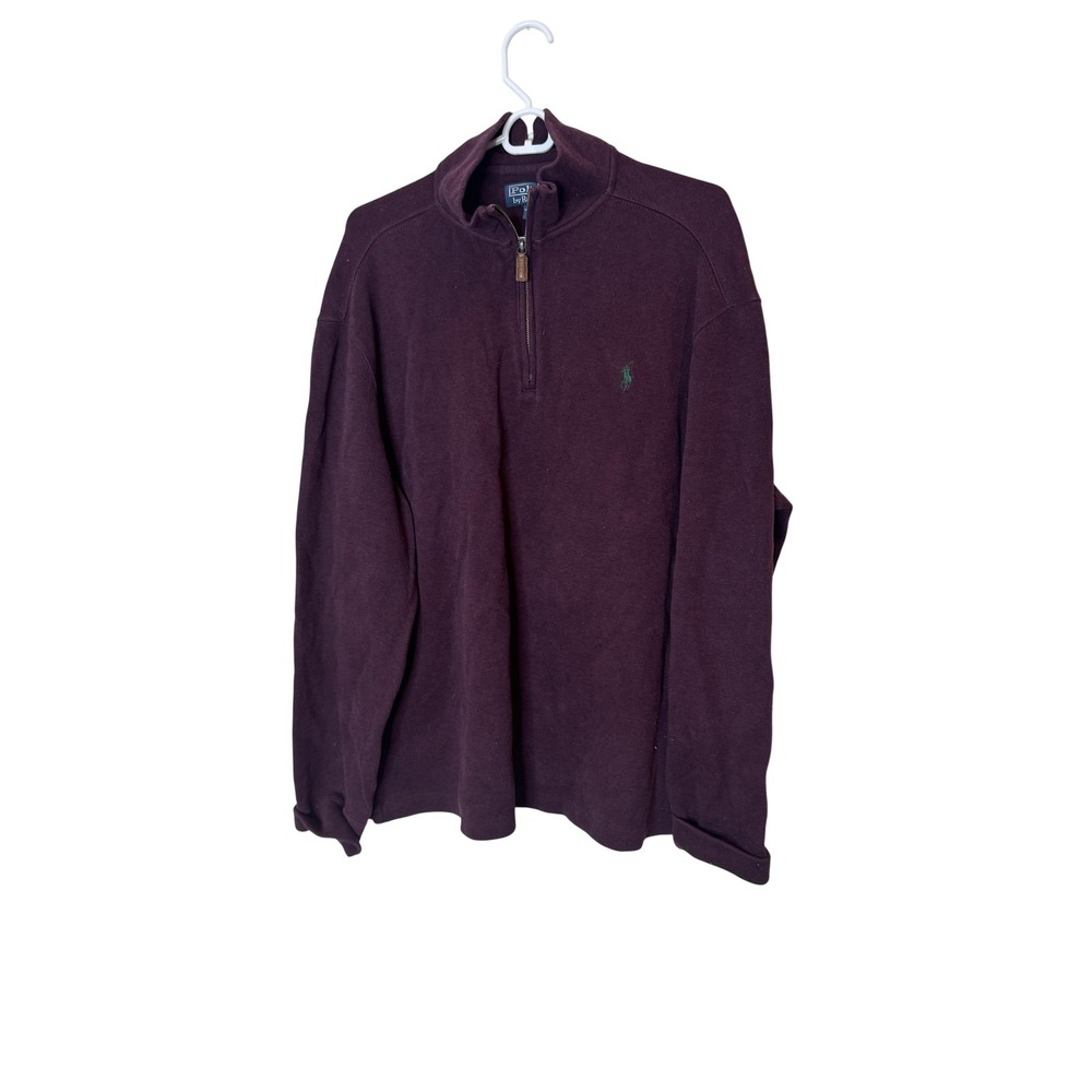 Polo Ralph Lauren Sweater Mens XL Purple‎ 1/4 Zip Mock Neck Cotton Pullover Logo